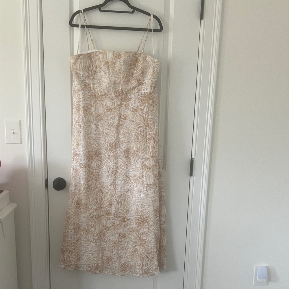 Lilly Pulitzer Strapless Tan and White Patterned Midi Dress